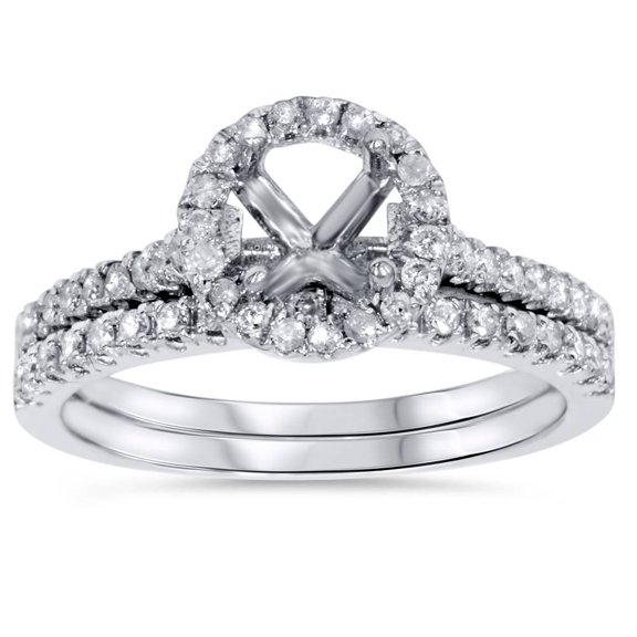 Pompeii 1/2ct Halo Diamond Engagement Wedding Ring Set 14K White Gold (G/H,I1)