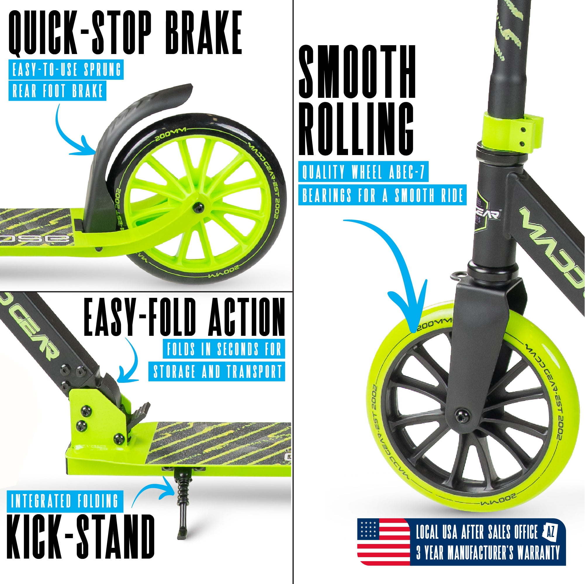 Madd Gear Eclipse Commuter 200mm Wheels Scooter - Great for Kids and Adults, Green