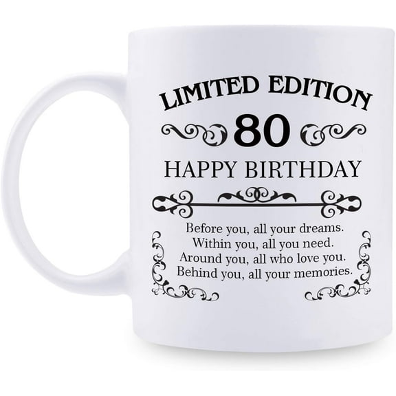 80th Birthday Gifts for Women Men - 11 oz Coffee Mug - 80 Year Old Present Ideas for Mom, Dad, Wife, Husband, Son, Daughter, Friend, Colleague, Coworker (80th Birthday Gift)