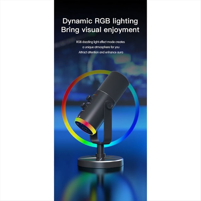 USB Dynamic Microphone RGB Gaming Microphone Computer Condenser MIC for Podcast Gaming Live Streaming Black