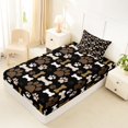 thumbnail image 2 of Manfei Cute Dog Paw Twin Fitted Sheet, Cartoon Bone Print Bedding, Black Brown, 2pcs, 1 Fitted Sheet and 1 Pillowcase, 2 of 6