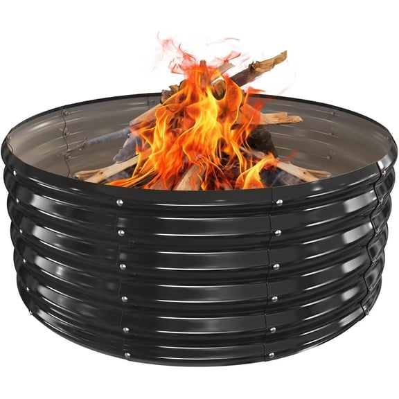 40 Inch Round Galvanized Fire Pit Ring/Fire Ring - Foldable and for Outdoor Gatherings and Campfires in The Yard/Garden/Park/Beach (Black+Gray, 3.3 FT Diameter+1.5 FT Tall)