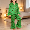thumbnail image 2 of Xyant Girls Valentines Pajamas Satin Pajama Set Silk Pjs Long Sleeve Button Down Heart Sleepwear Loungewear Sets for Toddler Kids,Size 8 Years, 2 of 6