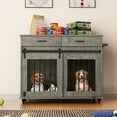 thumbnail image 6 of Dextrus Dog Crate Furniture, 39 inch large Wooden Indoor Dog Kennel with Divider Room and Drawers, Removable Tray End Table, Double Door Dog House for Small Medium Dog, Grey, 6 of 6