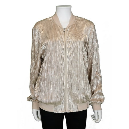 Metallic Bomber - INC International Concepts Metallic Pleated Bomber Women Jacket SILVER XL