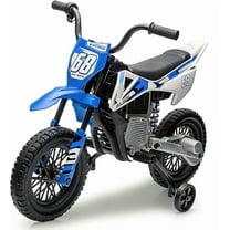 12V Kids Motorcycle w/Treaded Tires, 3.1mph Top Speed, Kids Motorcycle w/Training Wheels, Music, Bluetooth, Spring Suspension, Blue