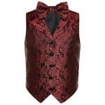 thumbnail image 2 of Hansber Kids Boys Vintage Jacquard Button Down Formal Suit Vest Tops V Neck Wedding Pageant Party Waistcoat Burgundy 8, 2 of 6
