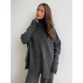 thumbnail image 4 of Conjunto de suéter y pantalones de cuello alto para mujer, Jersey de punto grueso, informal, holgado, verde, sólido, otoño e invierno, 2 piezas, 4 of 5
