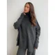 thumbnail image 4 of Conjunto de suéter y pantalones de cuello alto para mujer, Jersey de punto grueso, informal, holgado, verde, sólido, otoño e invierno, 2 piezas, 4 of 5