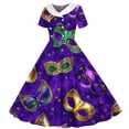 thumbnail image 5 of OGLCCG Mardi Gras Girls Retro Dress Short Sleeve A Line Twirly Dresses Trendy Printed School Party Pleated Flowy Tunic Dress 5-14 Years, 5 of 6