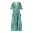thumbnail image 4 of Delliss Summer Woman Elegant Dresses Ankle Length Dresses For Woman Elbow Sleeve Trendy Dresses Lady Maxi Print Dresses With Sleeve Green L, 4 of 6