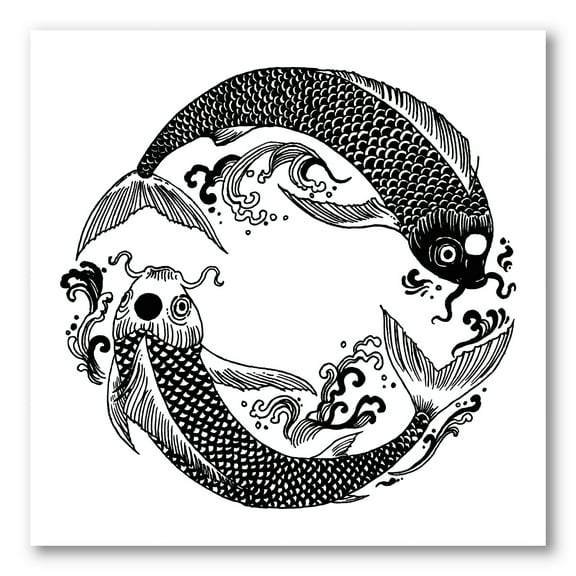 Designart ' China Koi Fish In Chinoiserie Style III ' Nautical & Coastal Canvas Wall Art Print