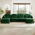 thumbnail image 3 of 140" U-Shaped Oversized Chenille Modular Sectional Sofa with 2 Ottoman, High-Density Foam Cushions, Tufted Pleated Cushion Backrest, Modern 4-Seater Couch with 2 Pillow, for Living Room, Green, 3 of 7