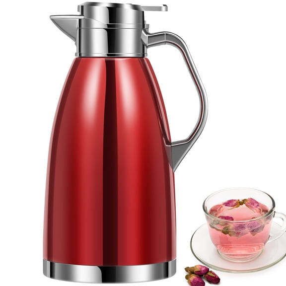 Grusce 2.3 Litre Stainless Steel Thermal Carafe, Double Wall Insulated Vacuum Jug, Vacuum Insulated Coffee Pot with Press Button Top, 24 Hrs Heat Cold Retention for Coffee Milk Tea Beverage Juice