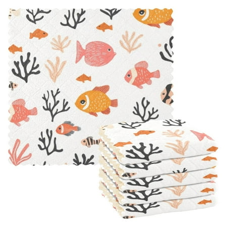 

6 Pieces of Kitchen Towels 11x11Inch Kitchen Dish Cloths Kitchen Dish Towels Reuseable Cleaning Cloths Colored Pretty Fish
