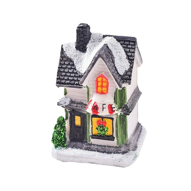 Decoración de casa de pueblo navideña iluminada, escena de pueblo navideña coleccionable para Estilo C