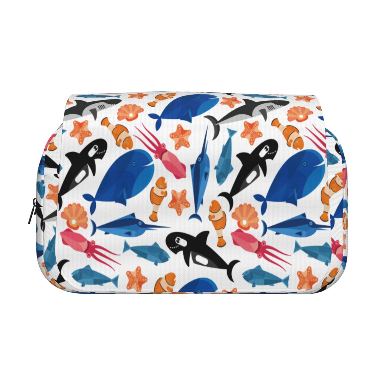 Rateoe Cute Sea Animals Pattern Double Clamshell Pen Case, Storage Organizer with Two Zipper Compartments– Holds Up to 50 Pencils & Pens