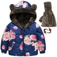thumbnail image 2 of Tbopshirt Toddler Girls Winter Coats,Hooded Kids Coats Toddler Baby Boys Girls Flower Print Plush Cute Winter Thick Casual Keep Warm Hooded Coat Jacket, 2 of 9