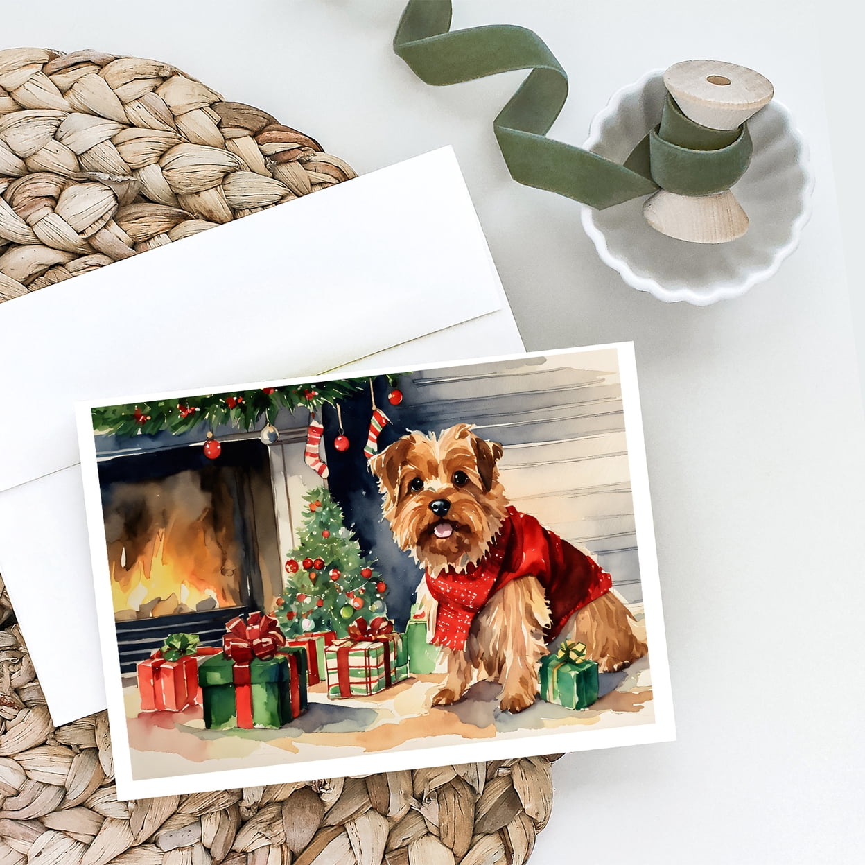 Norfolk Terrier Cozy Christmas Greeting Cards Pack of 8 7 in x 5 in
