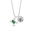 thumbnail image 2 of Delight Jewelry Silvertone Green Frog with Crystals Silvertone Script Initial Disc - R - Charm Necklace, 20"+3", 2 of 4