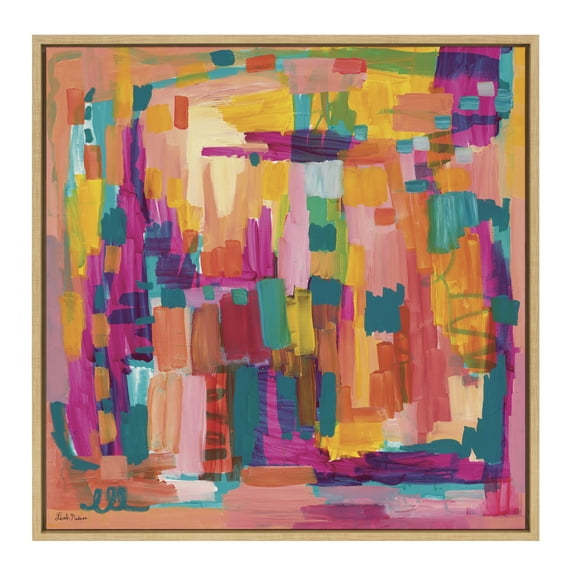 Kate and Laurel Sylvie I Feel Pretty Framed Canvas Wall Art by Leah Nadeau, 30x30 Natural, Decorative Rainbow Abstract Art Print for Wall