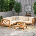 thumbnail image 2 of Beau 4 Piece Outdoor X-Back Wooden Sectional Set with Cushions, Teak Finish, Beige, 2 of 9