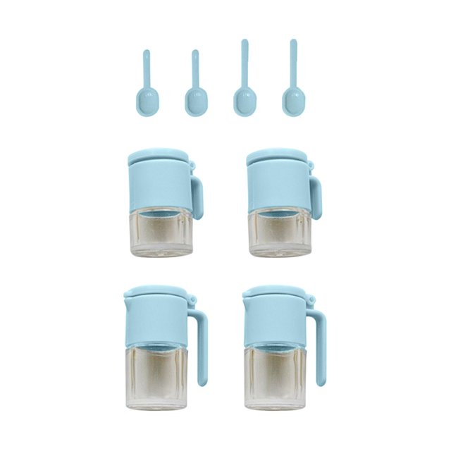 Accesorios para tarros de cristal, tarros, jarra de aceite, casa de muñecas, mini accesorios de cocina, miniaturas de casa de muñecas para juego de cocina, micropaisaje Azul Hugo Mini botellas de condimento