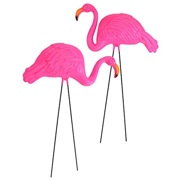 GIFTEXPRESS Pack of 2, Large Bright Pink Flamingo Yard Ornament/ Flamingo Garden Statue / Pink Flamingo Garden Yard Stakes/ Adjustable Feet Length and Gesture