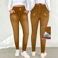 thumbnail image 4 of Miluxas Women's High Waisted Skinny Jeans Stretchy Imitation Denim Pants with Pockets Slim Fit Brown, 4 of 9