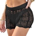 thumbnail image 2 of Plus Size Swim Shorts Women's Crochet Beach Shorts Hollow out High Waisted Sheer Board Shorts Summer Bikini Swimsuit Cover up Bottoms Black L, 2 of 6