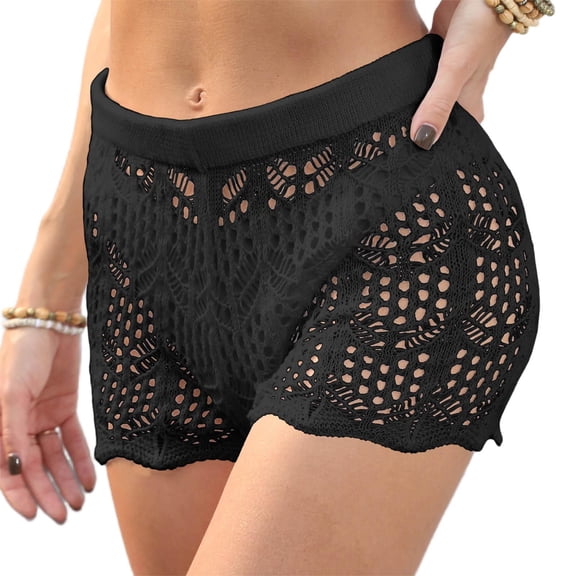 Shorts for Women, Women's Swim Shorts Waistband Swimsuit Bottom Board Shorts Lace Hollow Swimming