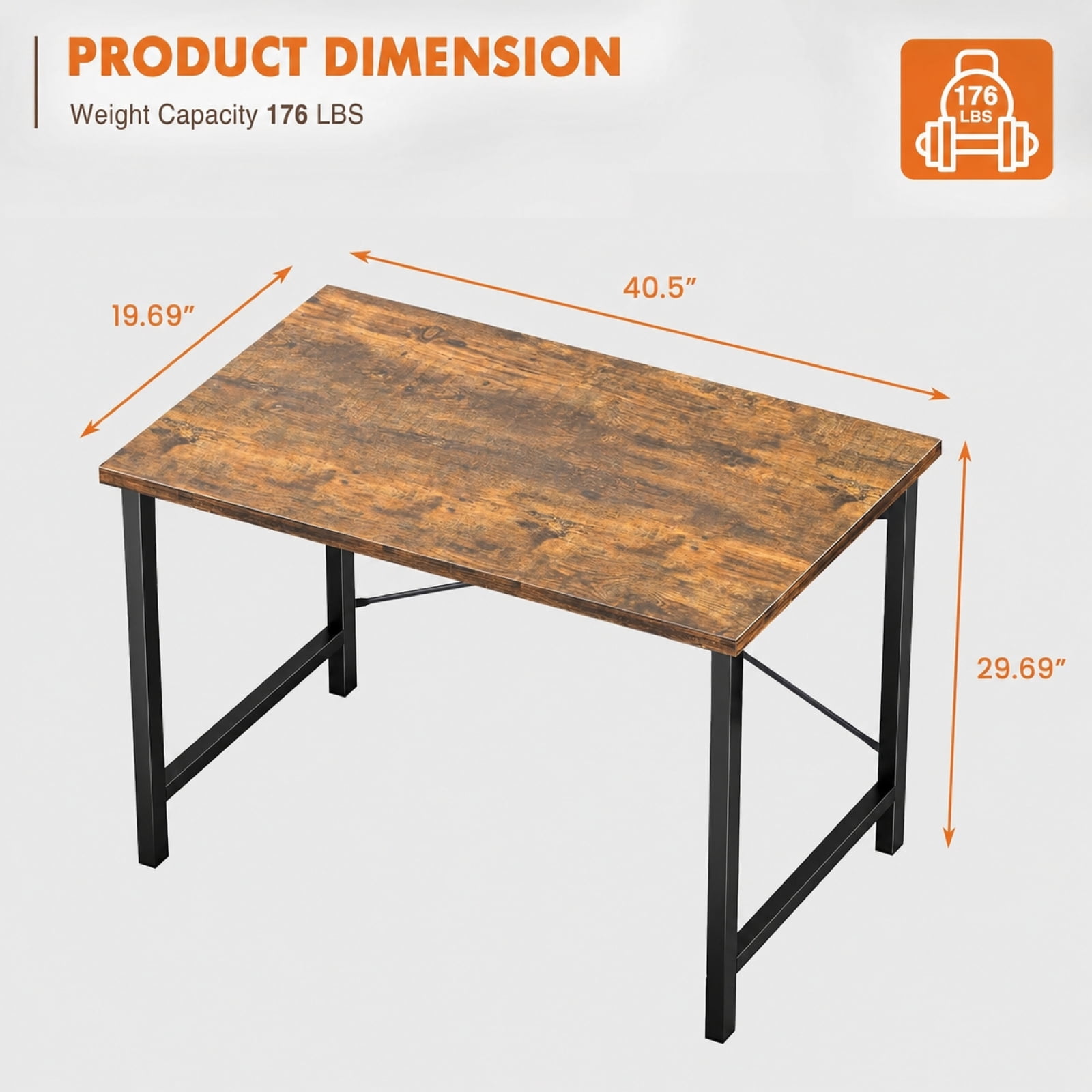 Kelno 40.5 Inch Computer Desk Simple Office Desk Table for Gaming Home Writing Study Desk，Rustic Brown