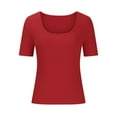 thumbnail image 5 of Women's Tee Shirts Short Sleeve Square Neck T Shirts Solid Color Slim Fitted Ribbed Basic Tees Sports Dailywear T-Shirt, 5 of 6