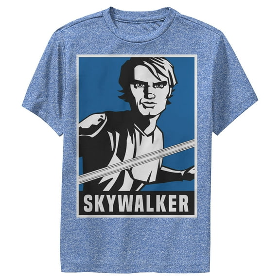 Boy's Star Wars: The Clone Wars Luke Skywalker Poster Performance Graphic Tee Royal Blue Heather Large