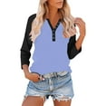 thumbnail image 2 of ABATAB Color Block 3/4 Length Sleeve Tops for Women Trendy Henley V-Neck Henley Tunic Blouses Loose Fit Summer Fall Basic Shirts(3X-Large,Blue 1), 2 of 7