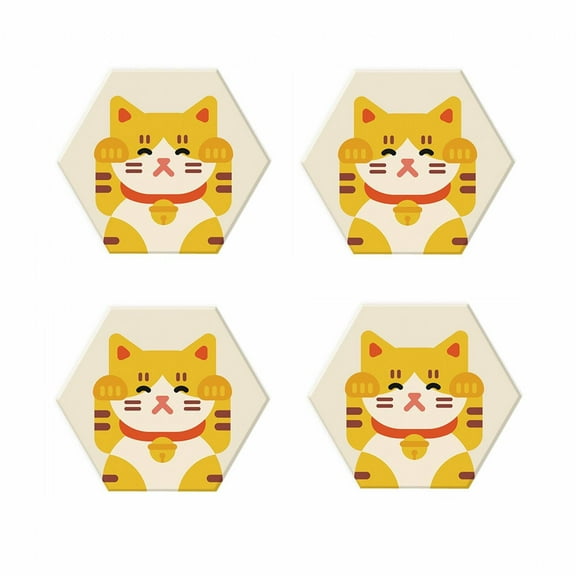 AUQ Cork Coasters,Efficient Heat Insulation Coasters for Drinks,Cozy Dining Environment Cup Coaster,Lucky Cat 7