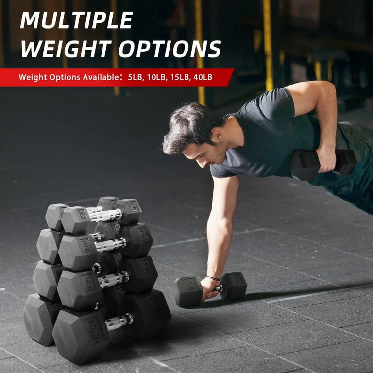 FlexWave Rubber Encased Hex Dumbbell Set – 70LB/80LB/90LB/110LB