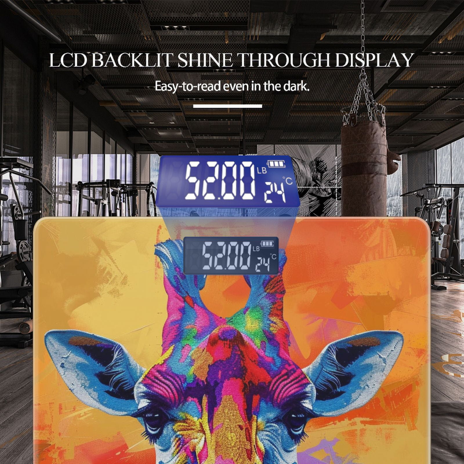Bathroom Scale, Highly Accurate Digital Body Scale,Precisely Measures Weight up to 400 lbs-Giraffe In The Style Of Colorful