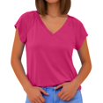 thumbnail image 1 of Womens T Shirts V Neck Short Sleeve Basic Plus Size Tops Loose Fit Summer Spring Tee Shirt Women Red L, 1 of 4