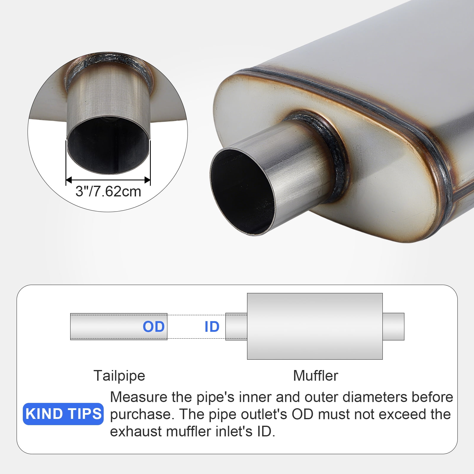 Exhaust Muffler Universal 409 Stainless Straight-Through Performance Muffler for Cars Trucks, 3" Inlet/Outlet, Overall Length 20"