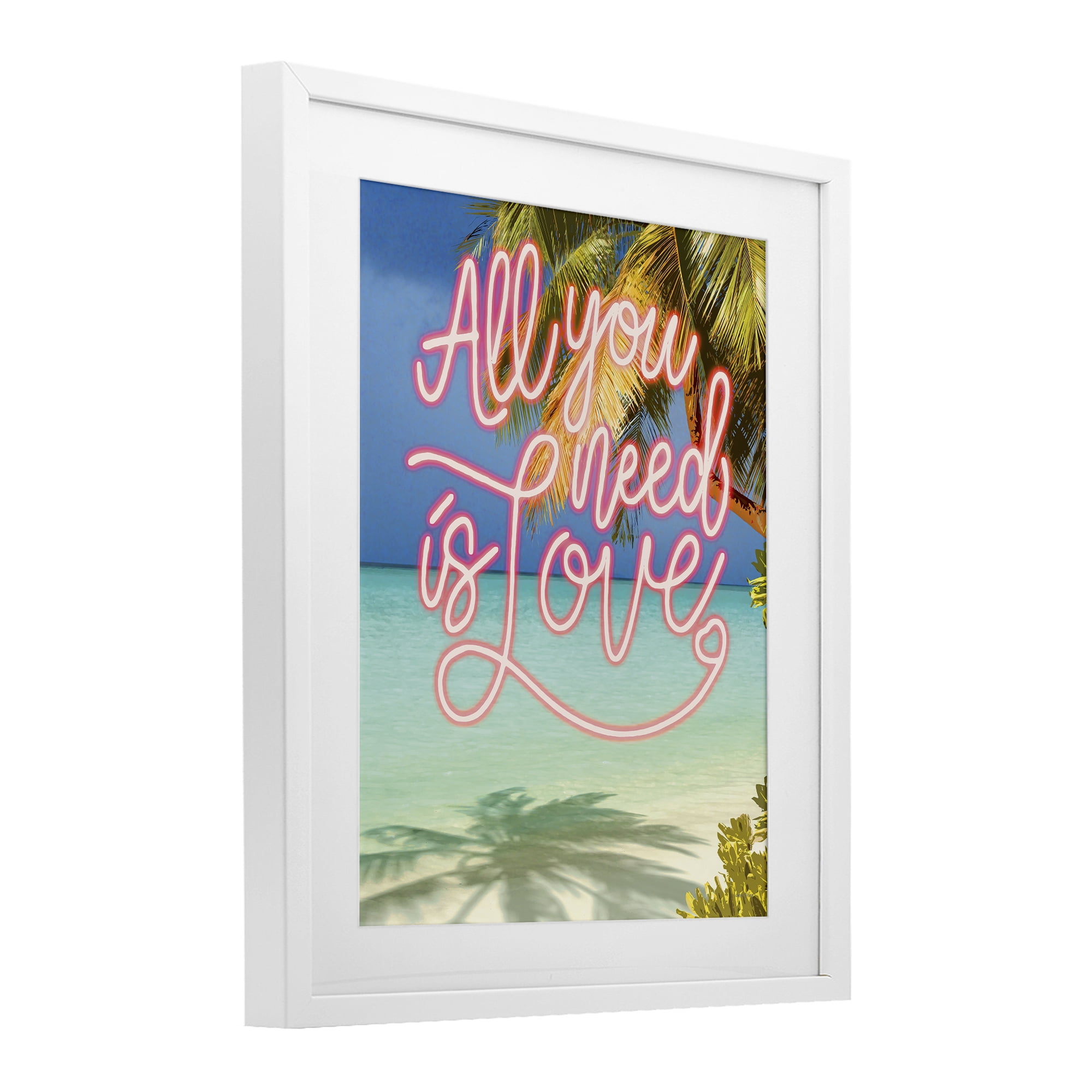 Stupell Industries Tropical All You Need Is Love White Framed Print Under Glass, design by Amber Sterling