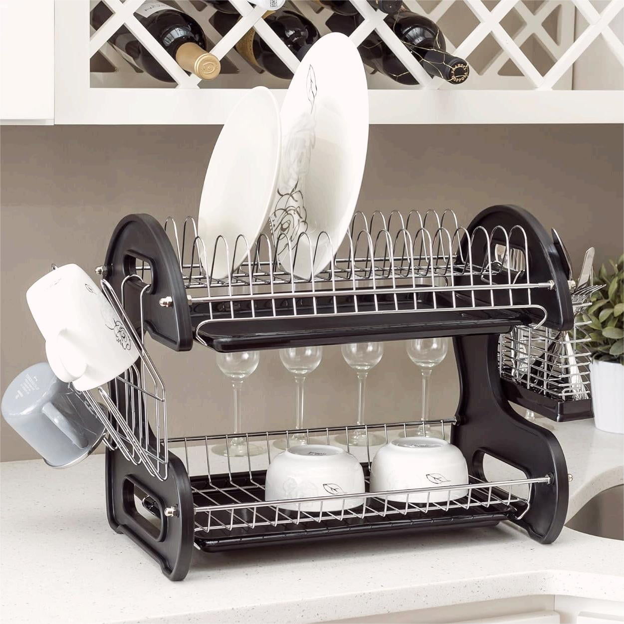 Dish Drying Rack Dish Strainers with Drain Tray Utensils Holder Organizer Rack Dish Rack and Drainaboard Set for Kitchen Counter Restaurant Dark Green Walmart