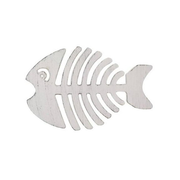 Handcrafted Model Ships K-0145C-W Rustic Whitewashed Cast Iron Fish Bone Trivet, 11 in.