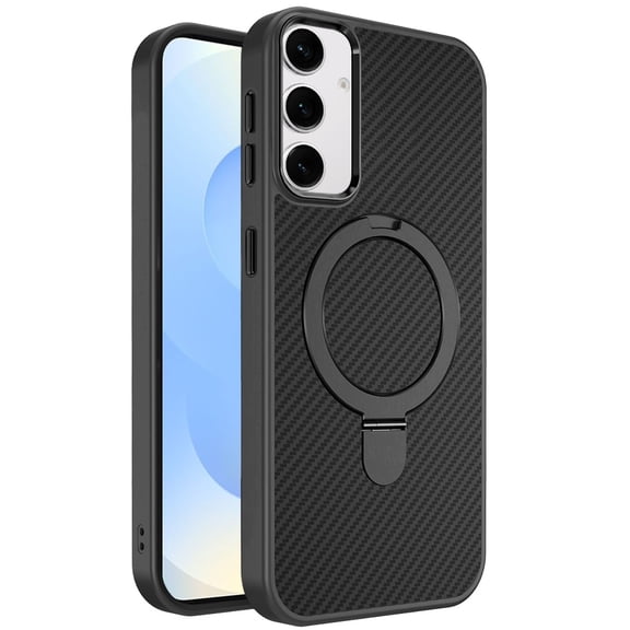For Samsung Galaxy S25 Ultra Hybrid Carbon Fiber Design with MagSafe Compatible [Magnetic Circle], Ring Stand Shockproof Slim TPU Cover, XPM Phone Case [Black]