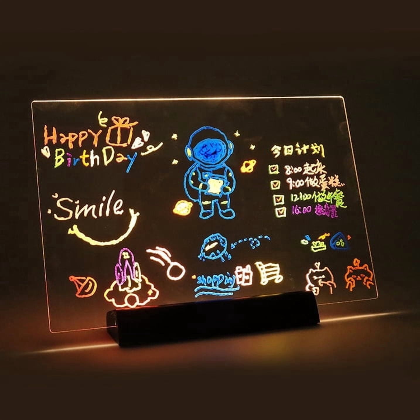 KOBAIBAN 7.9" Rechargeable LED Drawing Board with 9 Lighting Modes, 12 Markers, Light up Drawing Board for Kids Girls Boys Birthday Gifts, Black