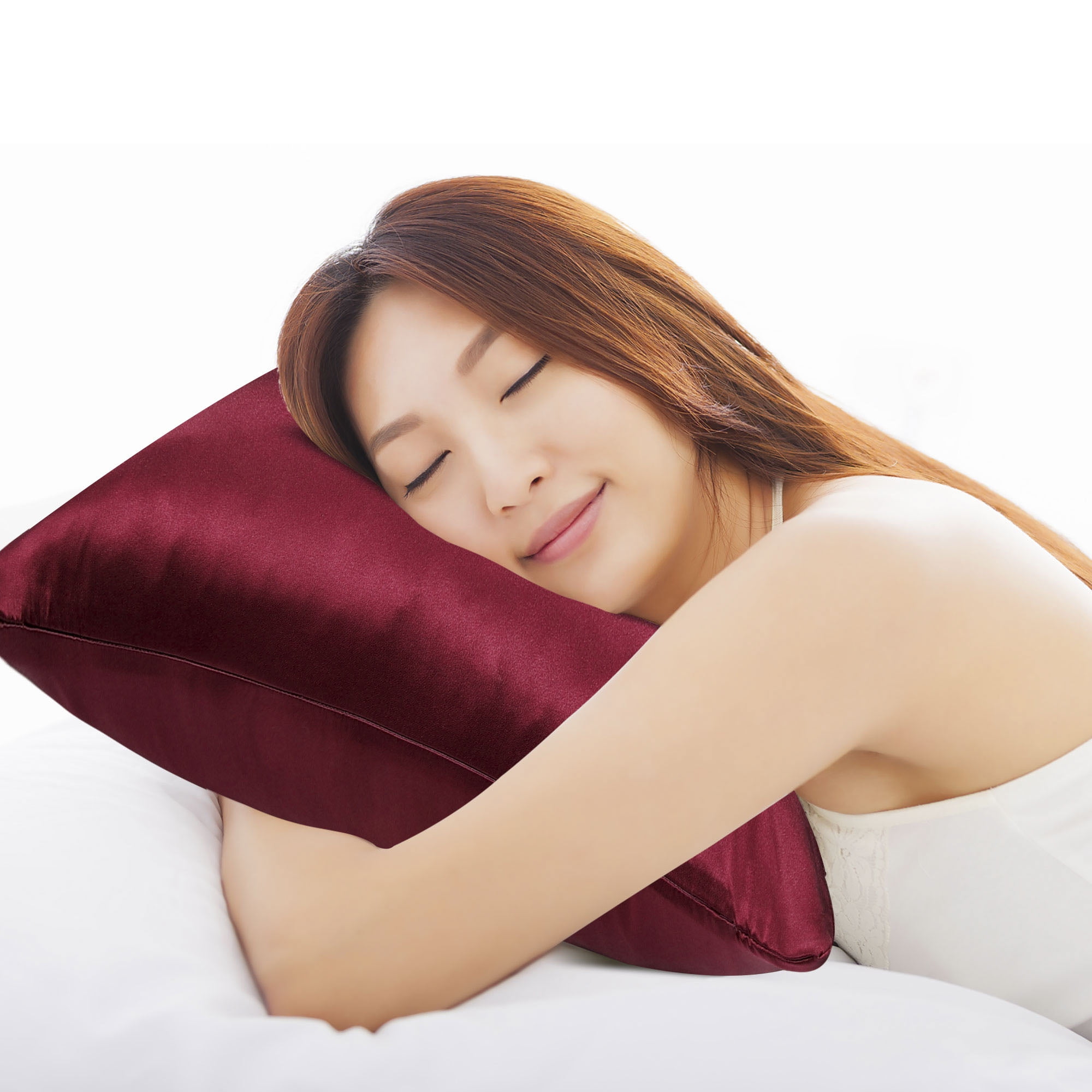 PiccoCasa 1Pc 19 Momme Silk Pillowcase with Envelope Closure Wine Red Travel/20"x14"