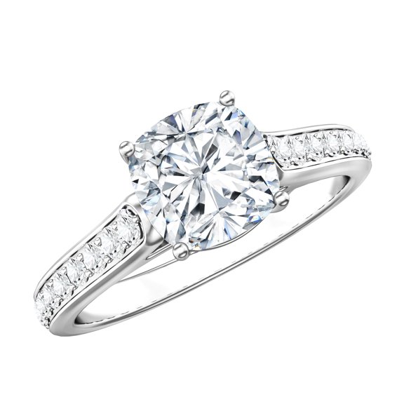Rosec Jewels IGI Certified Lab Grown Diamond Cushion Cut Engagement Ring 2 Carat - Diamond Solitaire Ring (E-VS1 Quality), 925 Sterling Silver, US 4.00