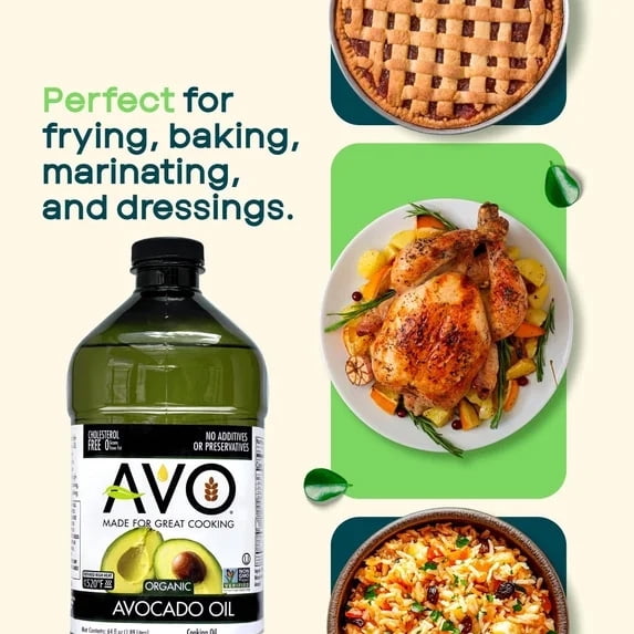 Organic AVOCADO Oil Frying, Baking, Salads, Vinaigrette, Pan Coating, Cooking 64 Fl-oz