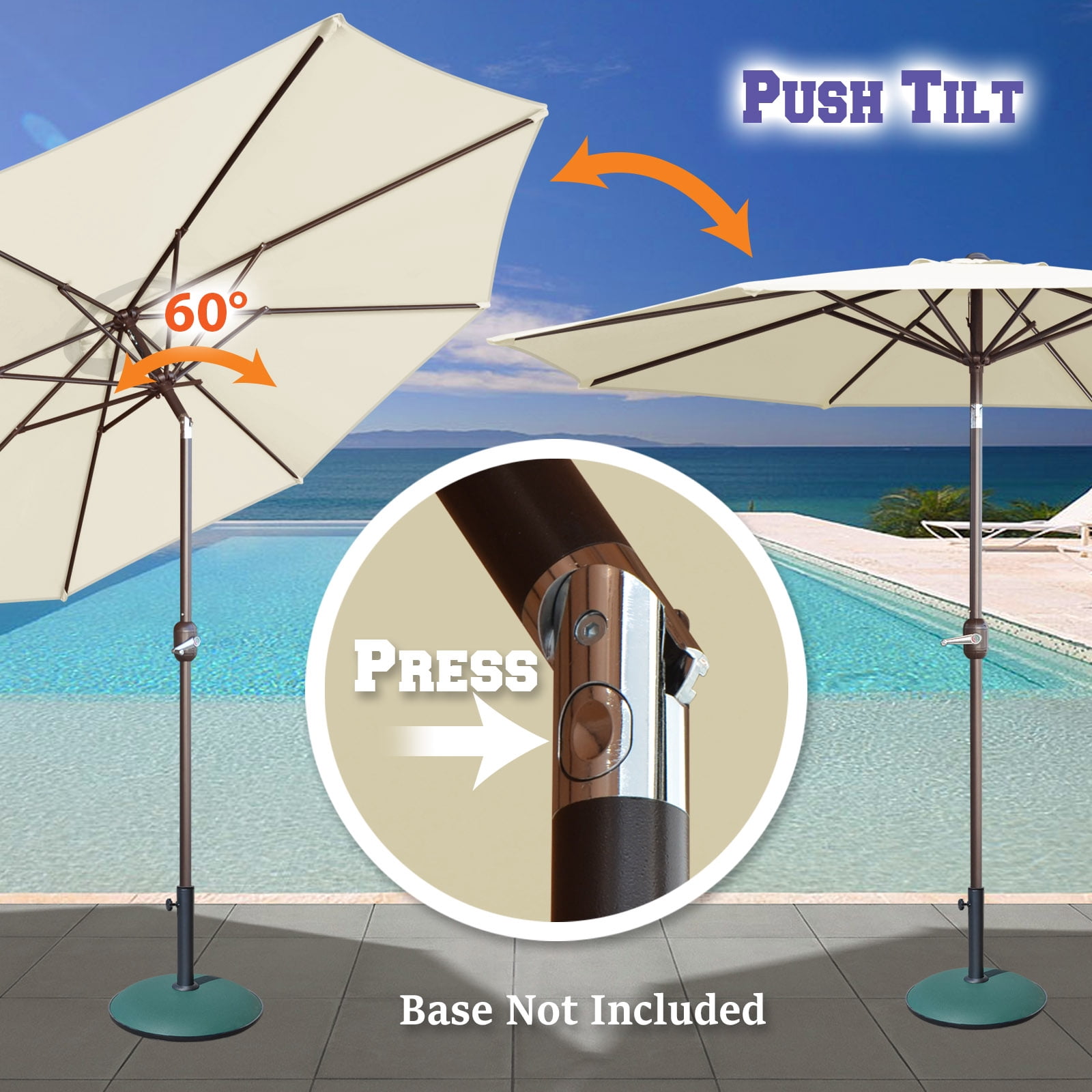 Sunrise Outdoor 10' Patio Umbrella 8 ribs with Tilt and Crank Garden Parasol Market Sunshade Umbrella (Ecru)