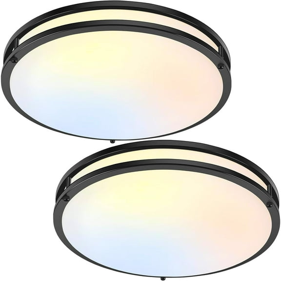 Nordic Hygge 50W 5600lm Bright LED Ceiling Lights Matte Black, 16Inch, 2 Pack